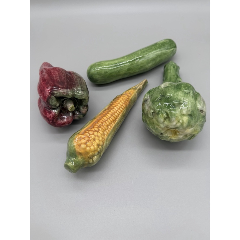 Vintage Artisan Ceramic Vegetables Set of 4 - Hyper Realistic Trompe l'Oeil